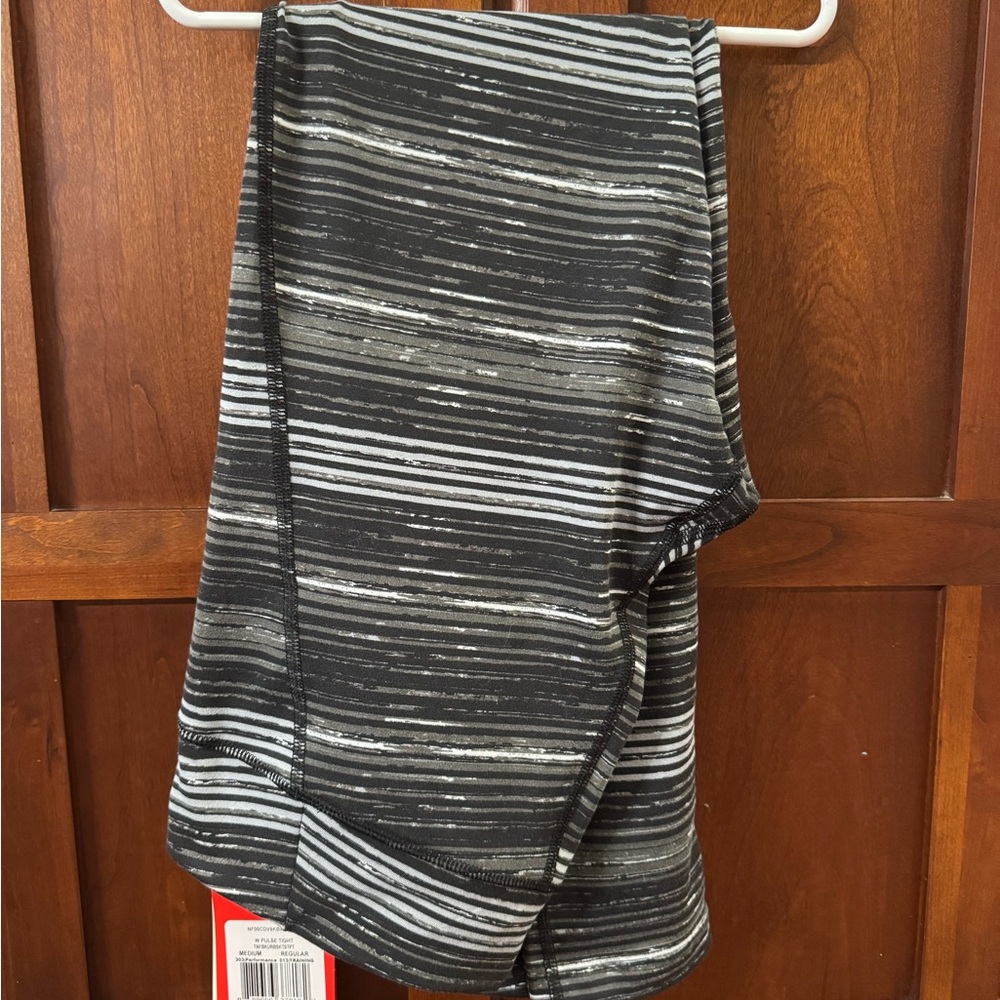 The North Face Black and Gray Striped Leggings, NWT, Size M